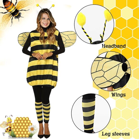 Bee Costume Kit Women Kids Halloween Wings Hat Stockings Parent-Child - Picture 7 of 7